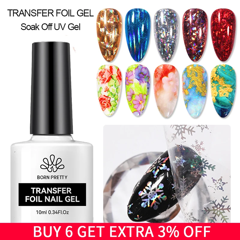 Born Pretty 10Ml Transfer Foil Gel Nail Polish Adesivo Adesivo Colla Per Unghie Soak Off Uv Printing Gel Vernice Nail Art Manicure Gel