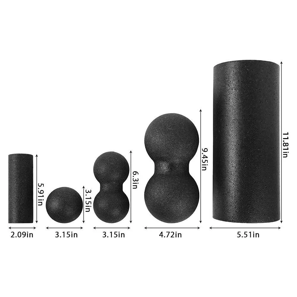 Pilates Foam Roller Black Yoga Massage Foam Roller Fitness Ball Set Massaggio Rilascio Muscolare Esercizi Attrezzature Per Donne/Uomini