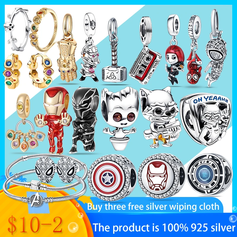 100% 925 Sterling Silver Avengers Collection Iron Man Hulk Charm Beads Per Pandora Women Bracciale Collana Gioielli Regali