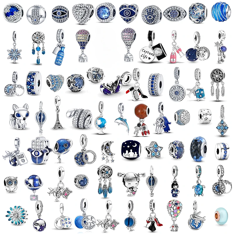 925 Sterling Silver Blue Series Moon Plane Space Series Perline Di Vetro Charm Fit Original Pandora Bracciale Bangle Jewelry Regalo Fai Da Te