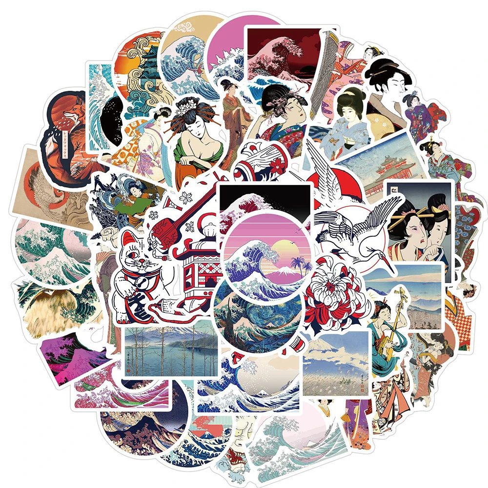 10/30/50 Pz Giapponese Ukiyo-E Art Sea Wave Adesivi Decalcomanie Estetiche Giocattoli Adesivi Graffiti Impermeabile Skateboard Laptop Bicicletta