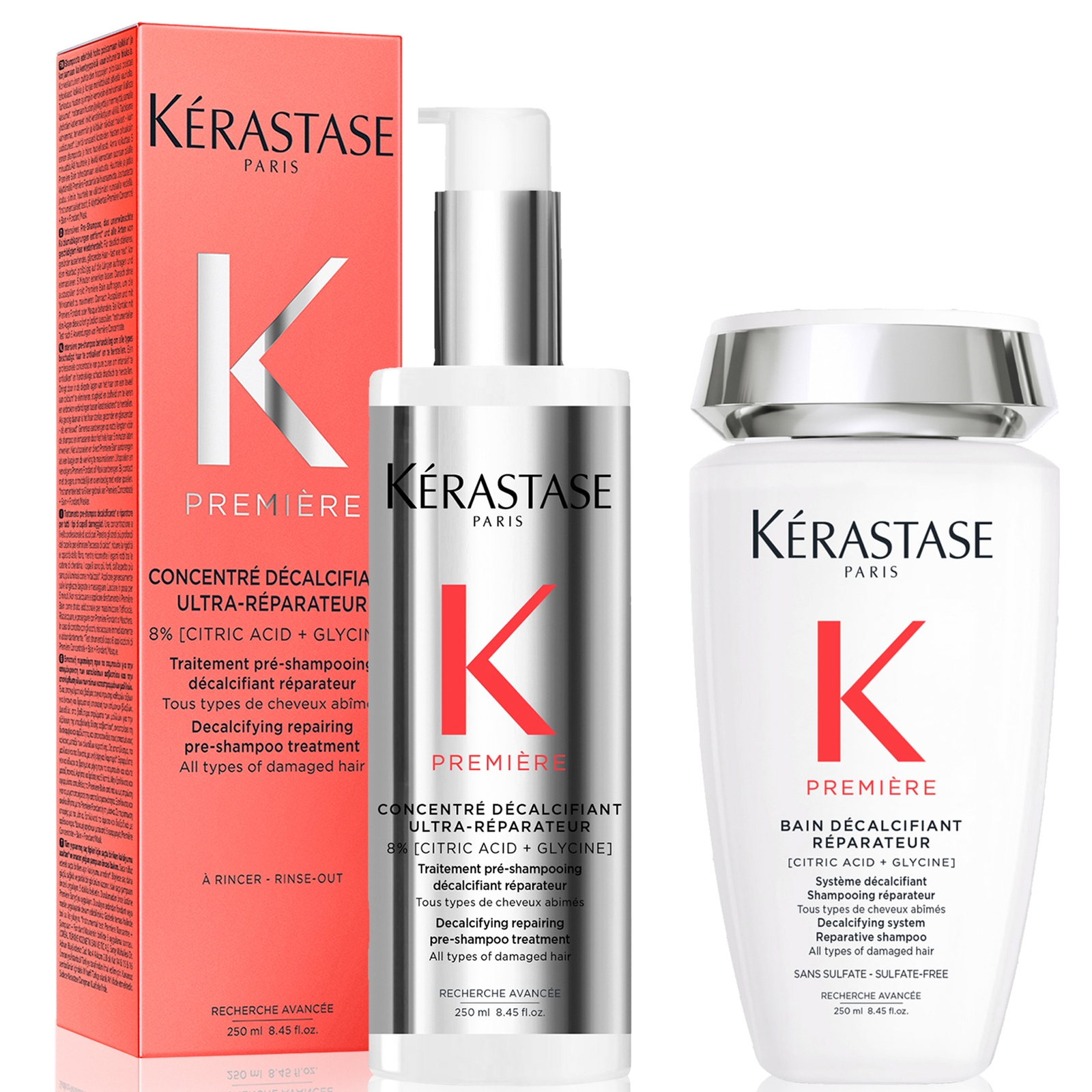 Kérastase Première Decalcifying Repairing Pre-Shampoo and Shampoo for Damaged Hair with Pure Citric Acid and Glycine