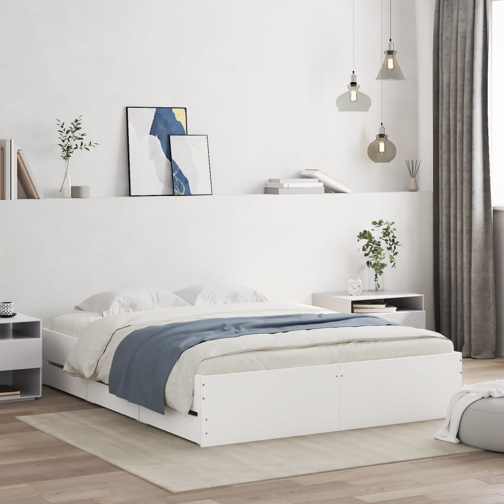 vidaXL Cadre de lit avec tiroirs blanc 140x190cm bois d'ingénierie