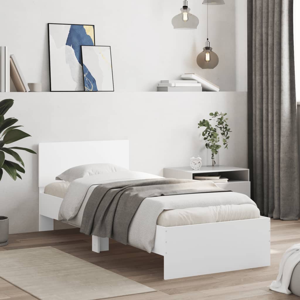 vidaXL Cadre de lit avec tête de lit blanc 75x190 cm bois d'ingénierie