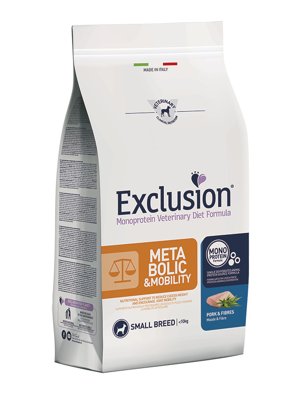 Exclusion Monoprotein Veterinary Diet Formula Metabolic & Mobility Maiale E Fibre Per Cani Adulti Taglia Piccola Sacco 2kg