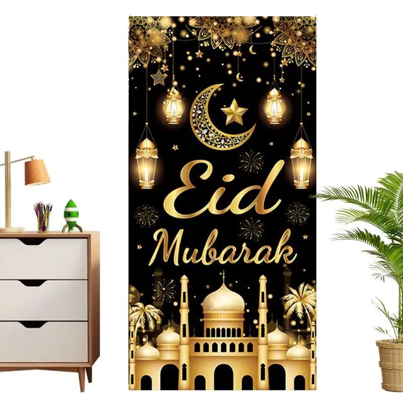 Eid Door Banner Hari Raya Black Gold Door Sign Eid Lettering Hang Banner Door Banner Garden Eid Decoration Set Eid Gifts