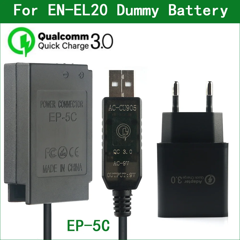 Qc3.0 En-El20 En El20 El20A Ep-5C Dummy Batteria Accumulatori E Caricabatterie Di Riserva Cavo Usb Per Il Nikon 1J1 1J2 1J3 1S1 1Aw1 1V3 P1000