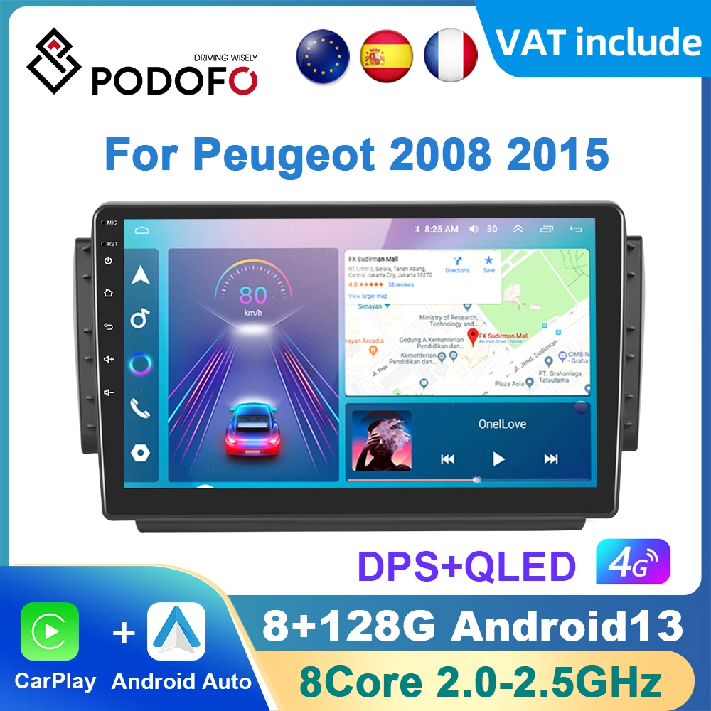 Podofo Ai Voice Android Carplay Autoradio Per Peugeot 2008 2015 2Din Android Auto 4G Navigazione Multimediale Gps Autoradio Dsp