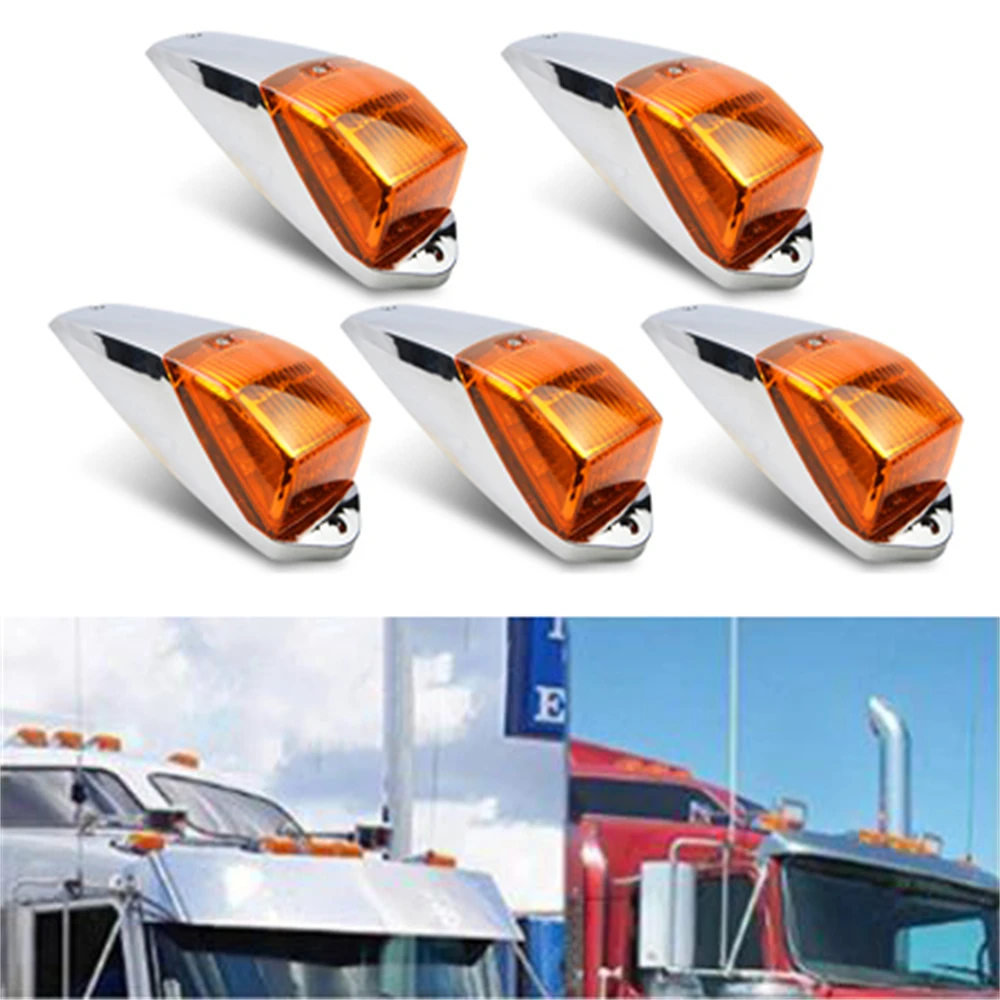 5Pcs 12V 24V Truck Cab Marker Light 17 Led Clear Amber Top Roof Running Lights Trailer Light Per Peterbilt Truck Universal