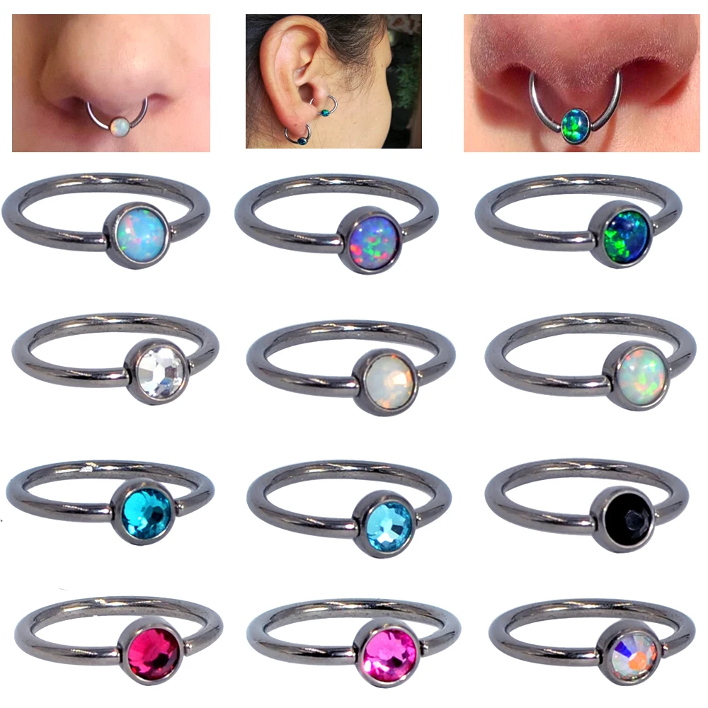 1 Pz G23 Titanio Opale Naso Anello Piercing Cz Gemma Palla Orecchio Setto Elica Tragus Cartilagine Orecchini Bcr Piercing Gioielli Per Il Corpo Bcr