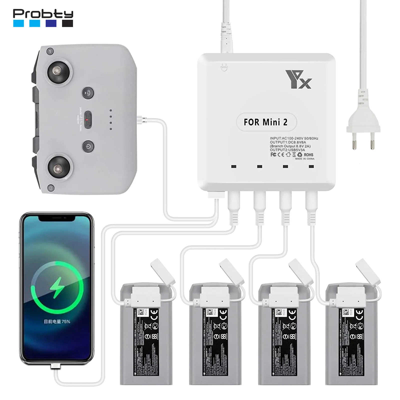 Per Dji Mini 2/Mini Se Caricabatterie A Quattro Vie Battery Manager Caricabatterie Usb Telecomando Accessori Di Ricarica