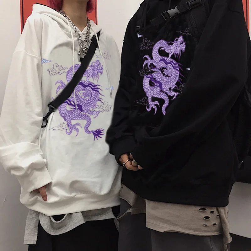 Dragon Gothic Harajuku Hooded Hoodie Hiphop Boyfriend Goth Oversized Loose Streetwear Couples Vintage Sweatshirt Fall Women 2022