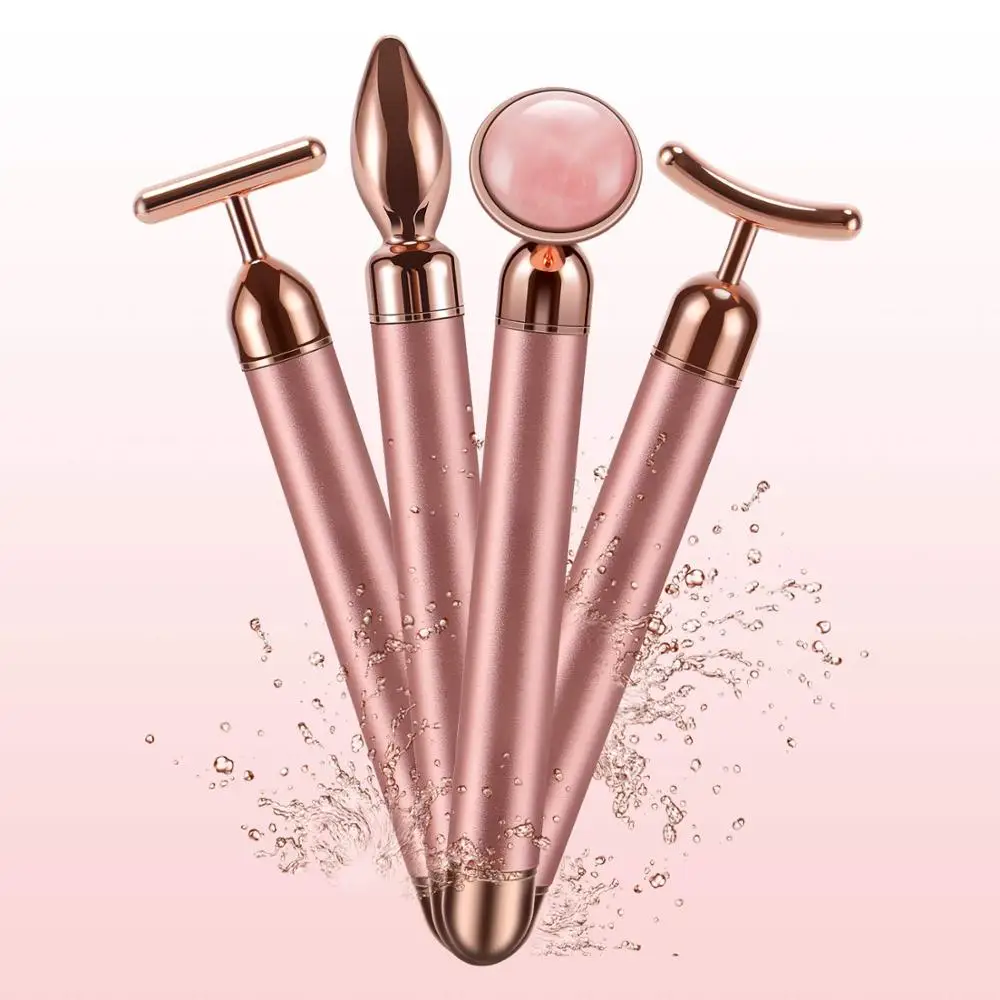 4 In 1 Rullo Vibrante Al Quarzo Rosa Rullo Per Il Viso Massaggiatore Per Gli Occhi Rullo Di Giada A Forma Di T/V Massaggiatore Dimagrante Per La Cura 