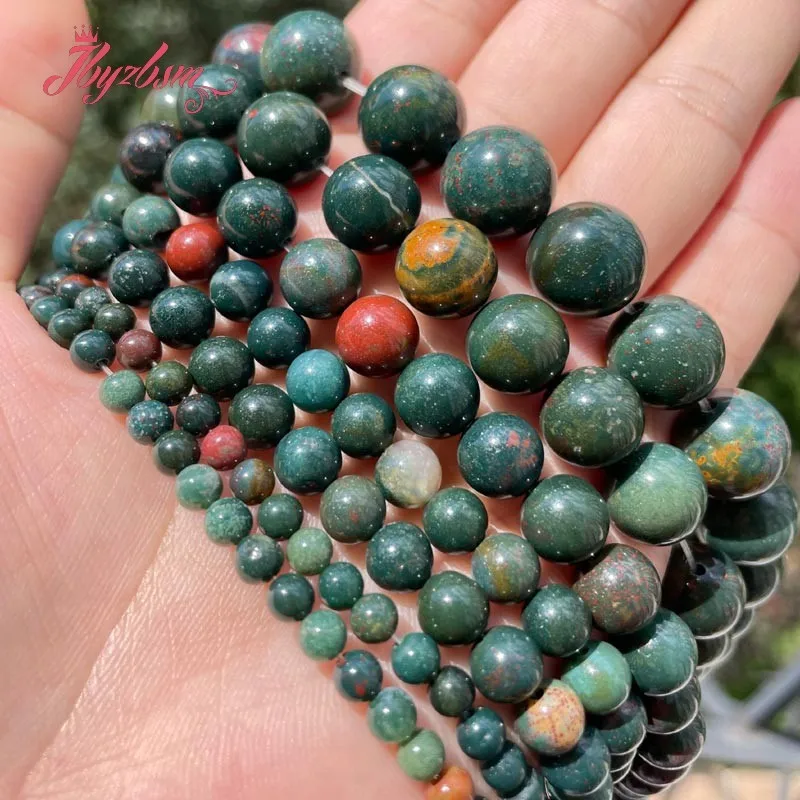 Roundsmoothbloodstone Beads Heliotrope Pietra Naturale Perline Allentate Per Accessori Fai Da Te Charms Collana Bracciali Creazione Di Gioielli 15"