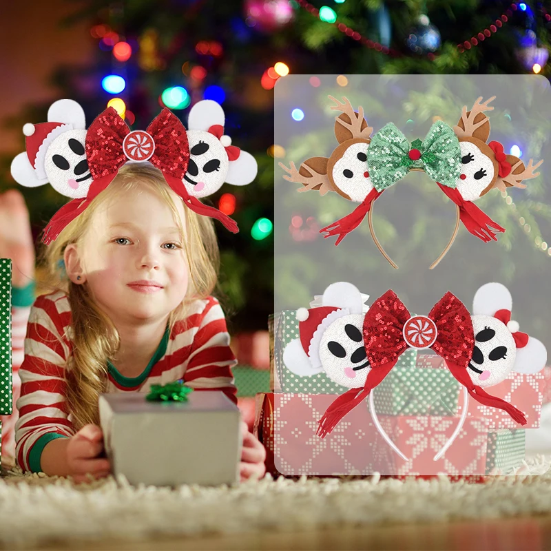 New Mickey Minnie Mouse Christmas Headband Large Disney Ears Festival Hairband Cartoon Xmas Renna Ispirato Accessori Per Capelli