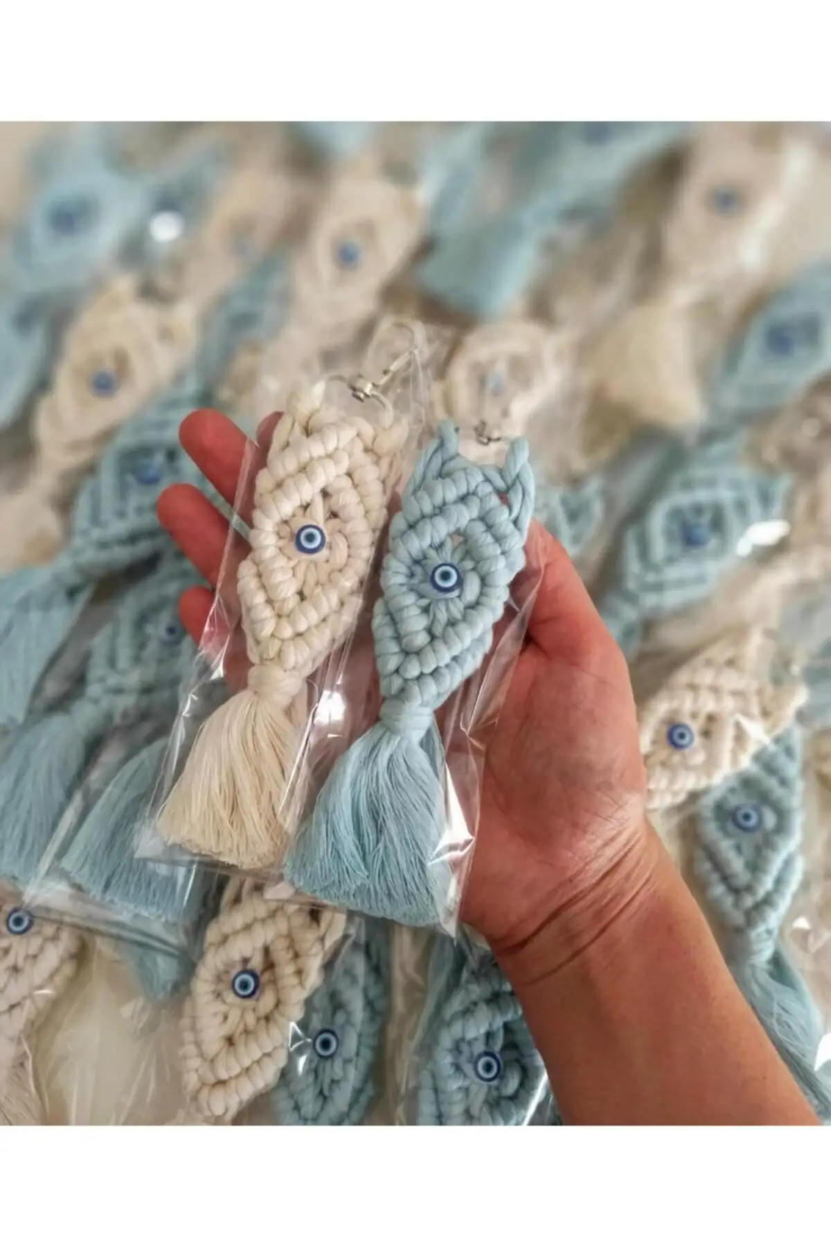 Portachiavi Macrome 50 Pezzi Blu E Bianco Baby Shower Promise Fidanzamento Matrimonio E Tutte Le Occasioni Speciali Per Il Regalo