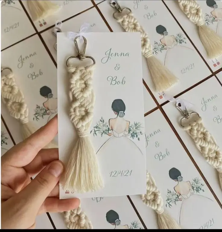 Special Design Card Cream Macrame Portachiavi 50 Pcs Muslimeamophyn Fidanzamento Matrimonio Festa Di Compleanno Ed Eventi