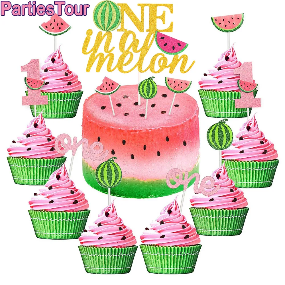 One In A Melone Cake Topper Glitter Anguria Cupcake Topper 1St Birthday Party Cake Decor Forniture Per Feste Per Bambini A Tema Anguria