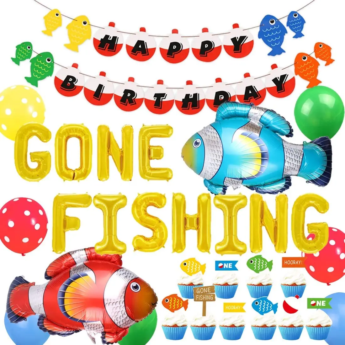 Decorazione Gone Fishing Party, Forniture Per Piccoli Pescatori, O Fish, Ally, One Gone Fishing Balloons, The Big One Birthday Party