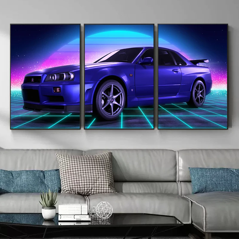 Più Pezzi Synthwave Countach Retrowave Car Poster Canvas Painting Wall Picture For Living Room Home Decoration