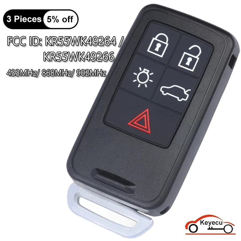 Keyecu 5 Pulsanti 433Mhz 868Mhz 902Mhz Per Volvo S60 S80 Xc60 Xc70 V40 V70 V60 Auto Smart Remote Key Fob Muslimah