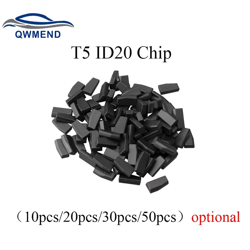 Qwmend 5X 10X 20X 50X T5-20 Chip Transponder Blank Carbon Id T5 Per Auto Car Key Cemamic Car Key Chip