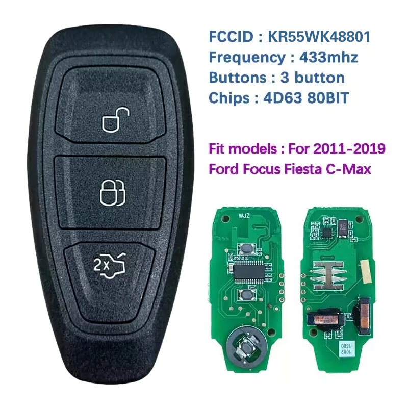 Cn018042 Aftermarket Per Ford Focus C-Max Mondeo Fiesta Keyless Smart Remote Key Fob 433Mhz Fccid: Muslimah/164-R8084