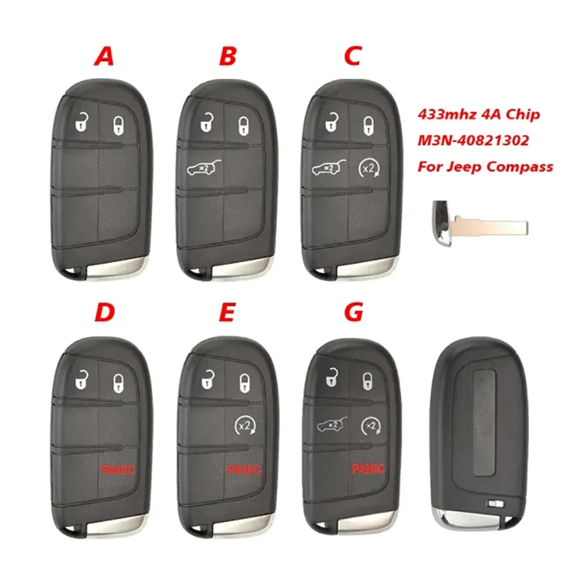 Cn086037 Chiave Intelligente Aftermarket Per Chiave Telecomando Jeep Compass 433Mhz 4A Chip Keyless Entry Sip22 Blade M3N-40821302