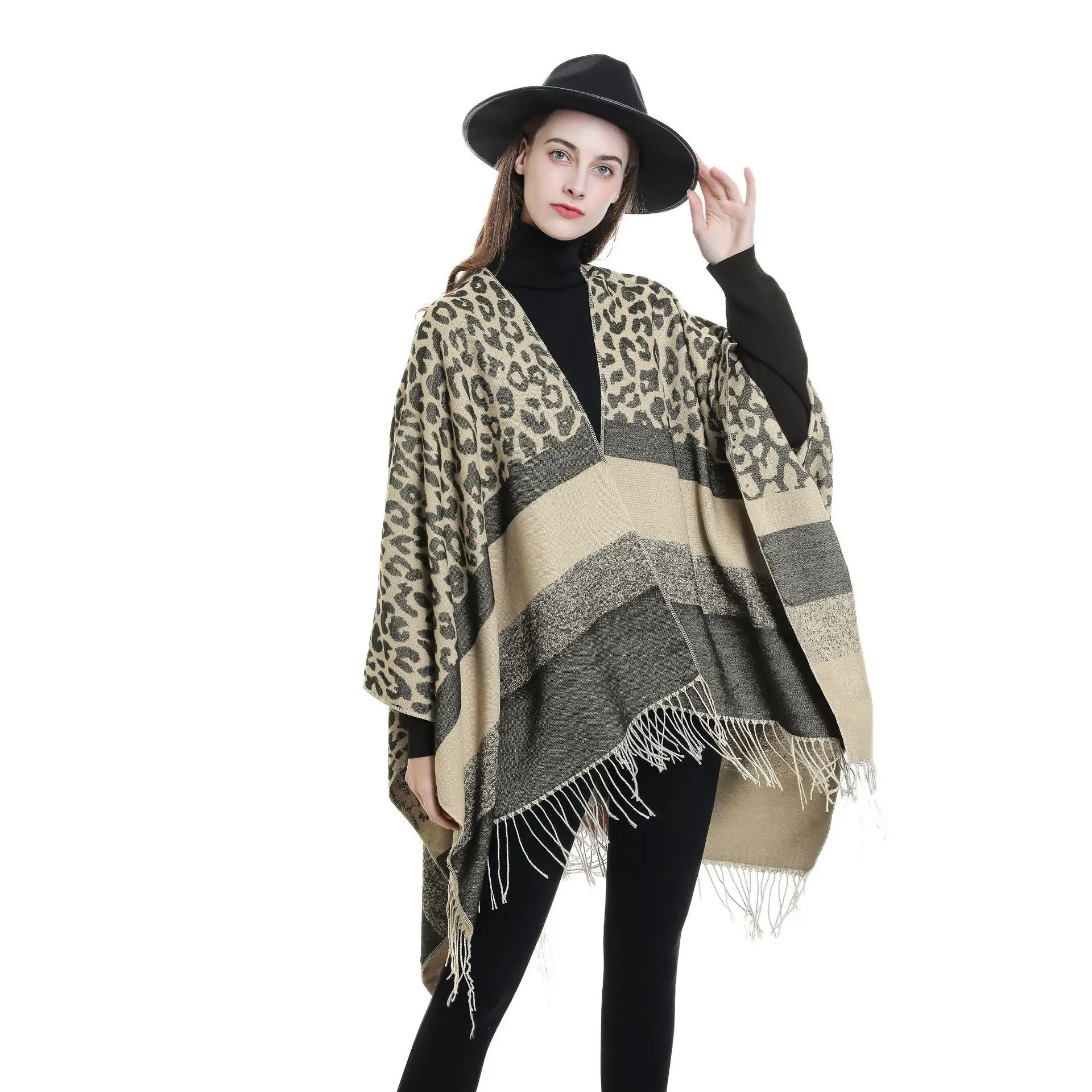 Coperta Da Notte In Finto Cashmere Da Donna, Spessa E Calda, Mantello Da Poncho Invernale, Grande Pendolo Stampato, Scialle Lungo Leopardato