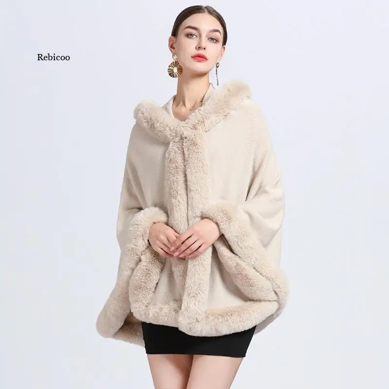 3 Colori Inverno Spesso Collo In Pelliccia Sintetica Mantello Esterno Donna Caldo Morbido Cashmere Poncho Cappa Grande Pendolo Scialle Sciolto Cappott