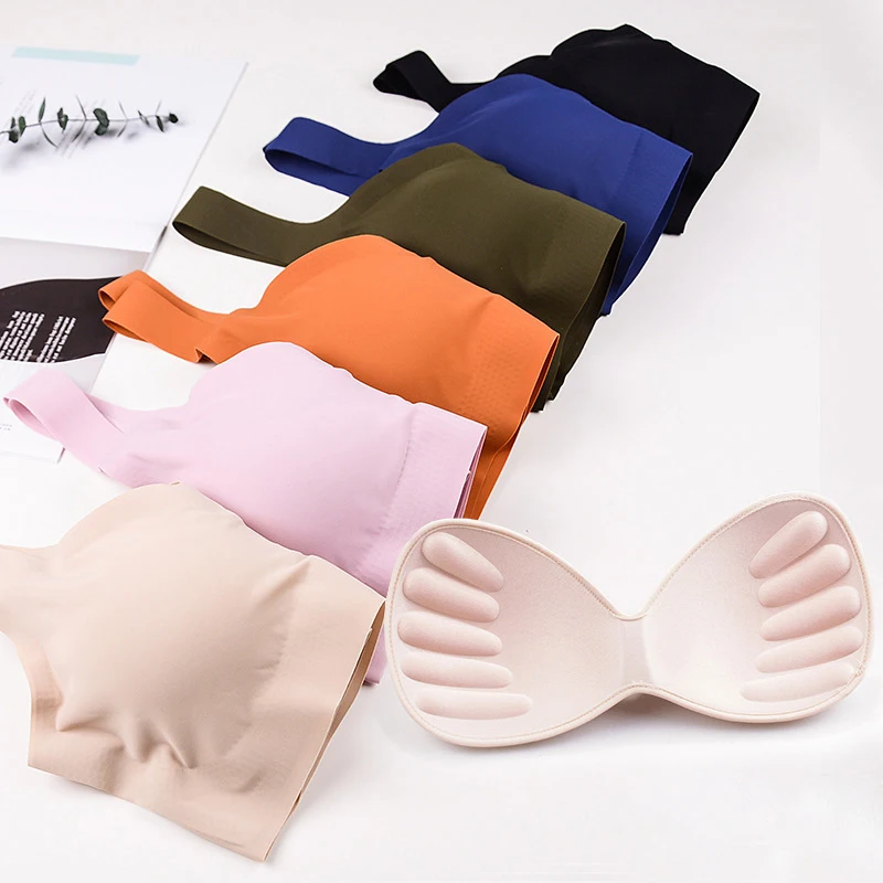 Reggiseno Di Seta Del Ghiaccio Senza Cuciture Gilet Reggiseni Donna Push Up Intimo Lingerie Sleep Top Imbottito Bralette Soutien Gorge Musliminfe;