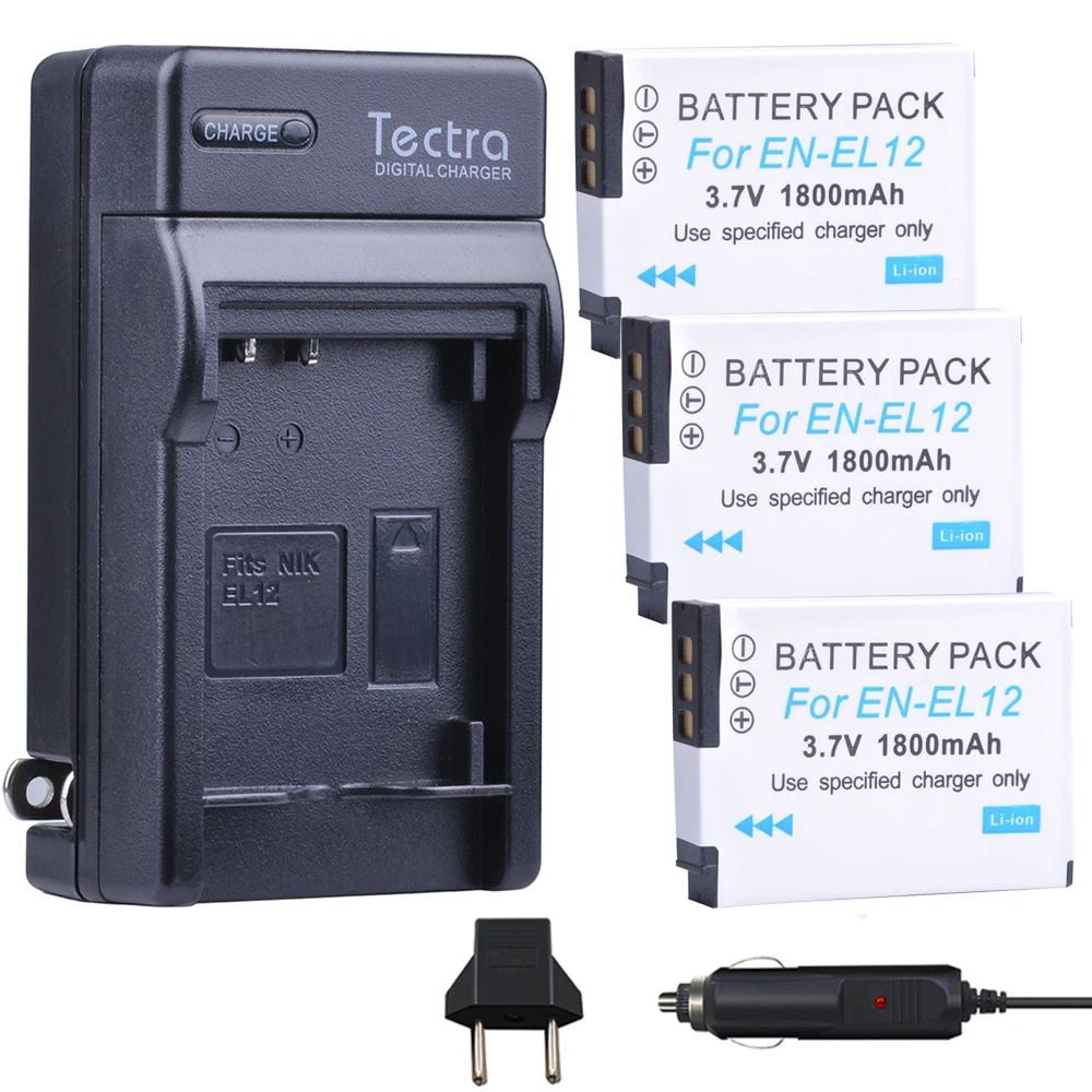 Tectra 3 Pz En-El12 En El12 Enel12 Bateria + Caricabatterie Digitale Per Nikon Coolpix S8200 S9100 S9200 S9300 P300 P310