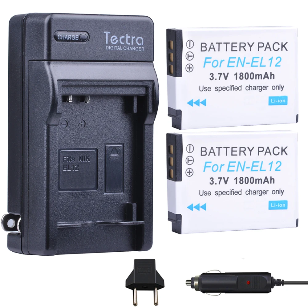 Tectra 2 Pz En-El12 En El12 Enel12 Bateria + Caricabatterie Digitale Per Nikon Coolpix S9700 S9500 S9400 S9300 S9100 S8200 S8100