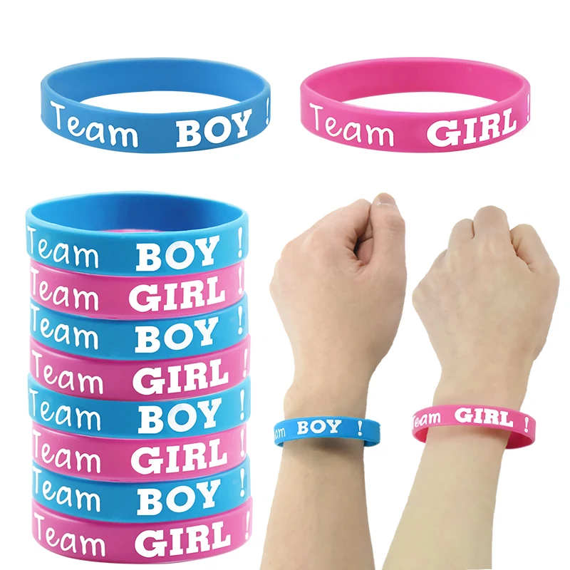 12 Pezzi Ragazzo O Ragazza Gender Reveal Party Team Bride Bracciale Braccialetti Per Team Wendy Welcome Baby Shower Decoration Silicone