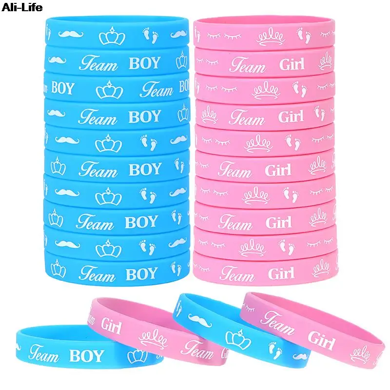 36Pcs Boy Or Girl Gender Reveal Party Team Bride Bracciale Braccialetti Per Team Wendy Welcome Baby Shower Decoration Silicone
