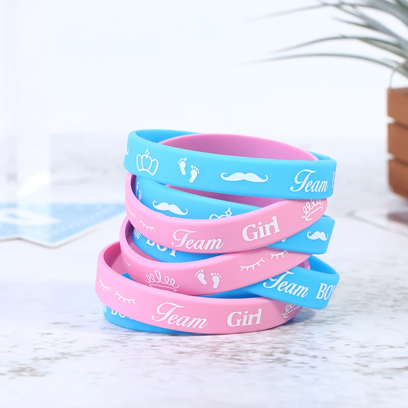 Ragazzo O Ragazza Gender Reveal Party Team Bride Bracciale Braccialetti Per Team Wendy Welcome Baby Shower Decoration Blue Pink Silicone