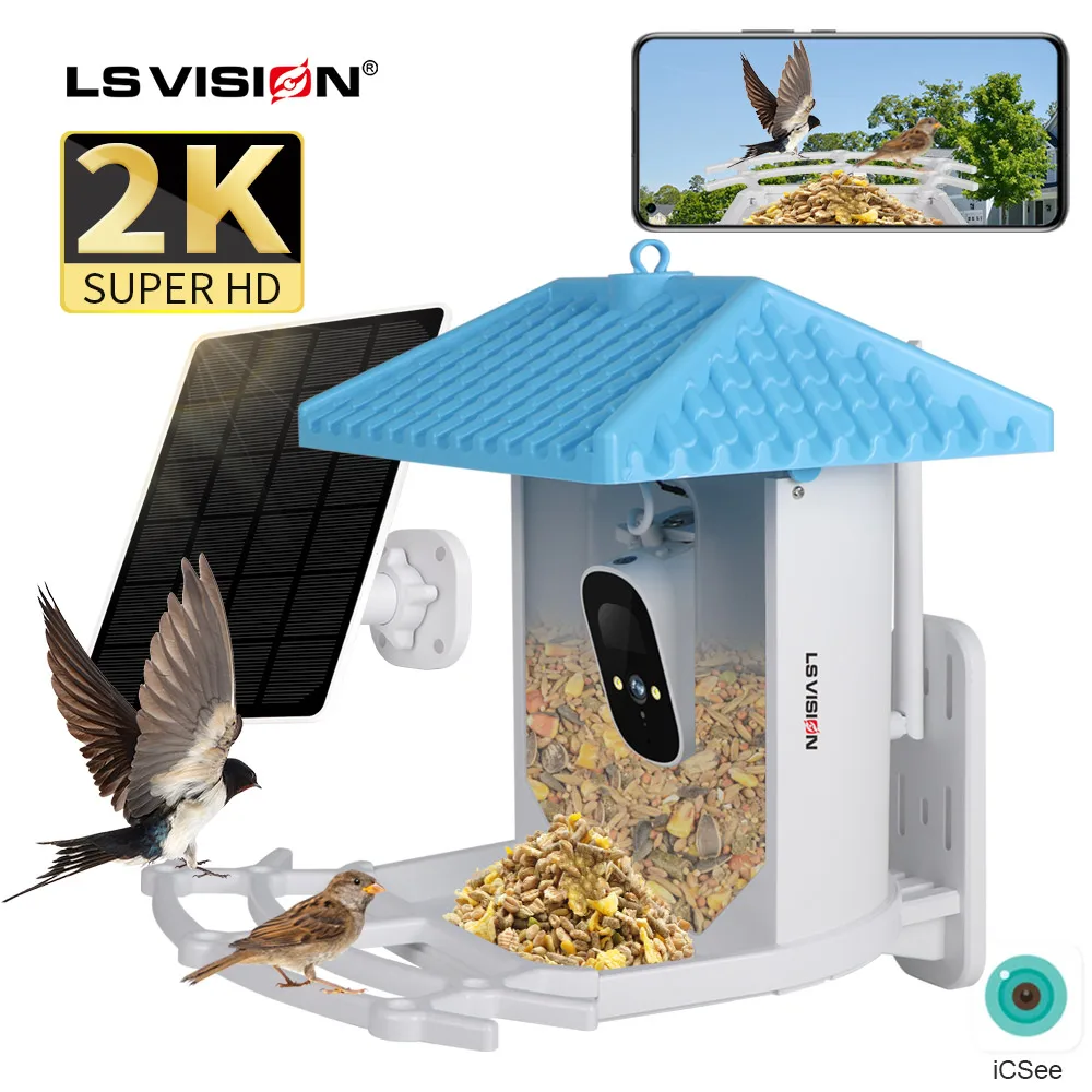 Ls Vision 2K Uhd Solar Powered Bird Feeder Camera Outdoor Wifi Wireless Ai Riconoscimento Intelligente Bird Specie Camers Icsee App