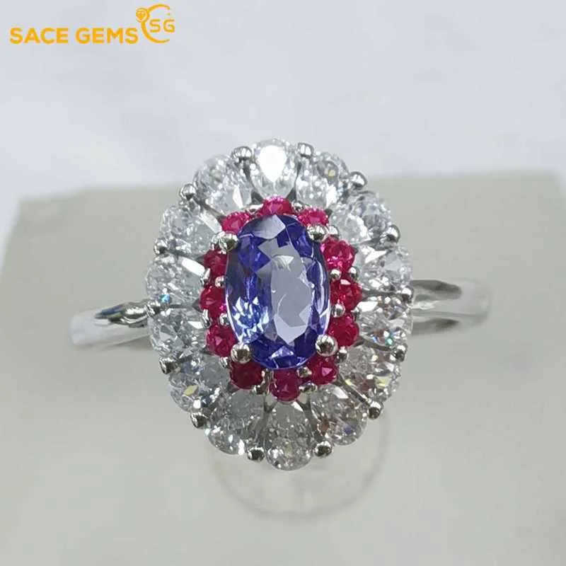 Sace Gems New Arrival Trend 925 Sterling Silver Tanzanite Gemstone Rings For Women Fidanzamento Cocktail Party Fine Jewelry Gift