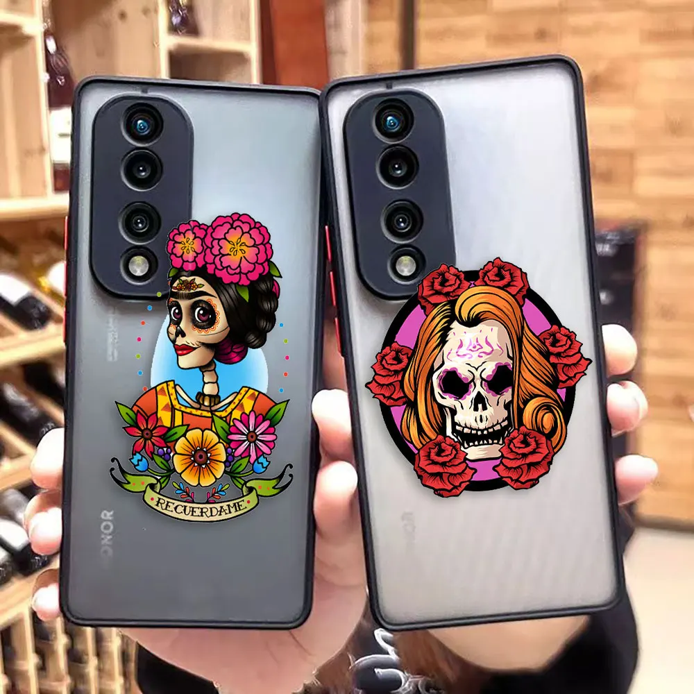 Custodia Opaca Per Honor 70 50 30S 30 20 8X 9A 9X Play 4T X7 X8 X9 X10 5G V40 Custodia Funda Coque Capa Shell Cover Mexican Rose Skull