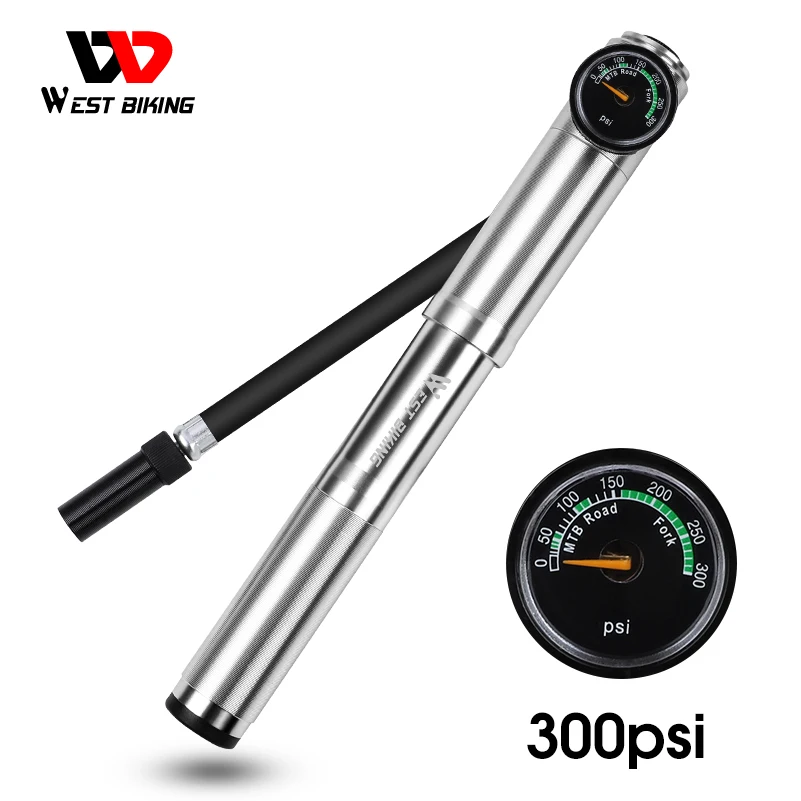 West Biking Bike Pump 300 Psi Presta/Schrader Ciclismo Gonfiatore Per Pneumatici Forcella Bomba Bicicleta Tubo Mtb Road Pompa Per Bicicletta Portatile
