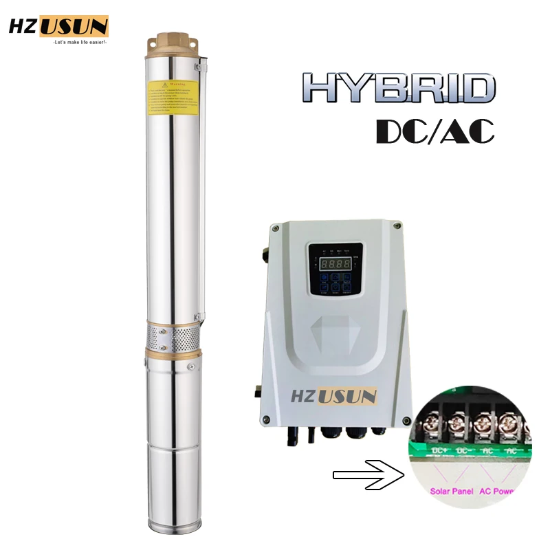 Hybrid Dc/Ac Solar Powered 1.5Hp 80M Well 110V 220V Pompa Sommergibile Da Pozzo 3 ''Dc Bomba De Agua Kit Pompa Dell'Acqua Solare Prezzo