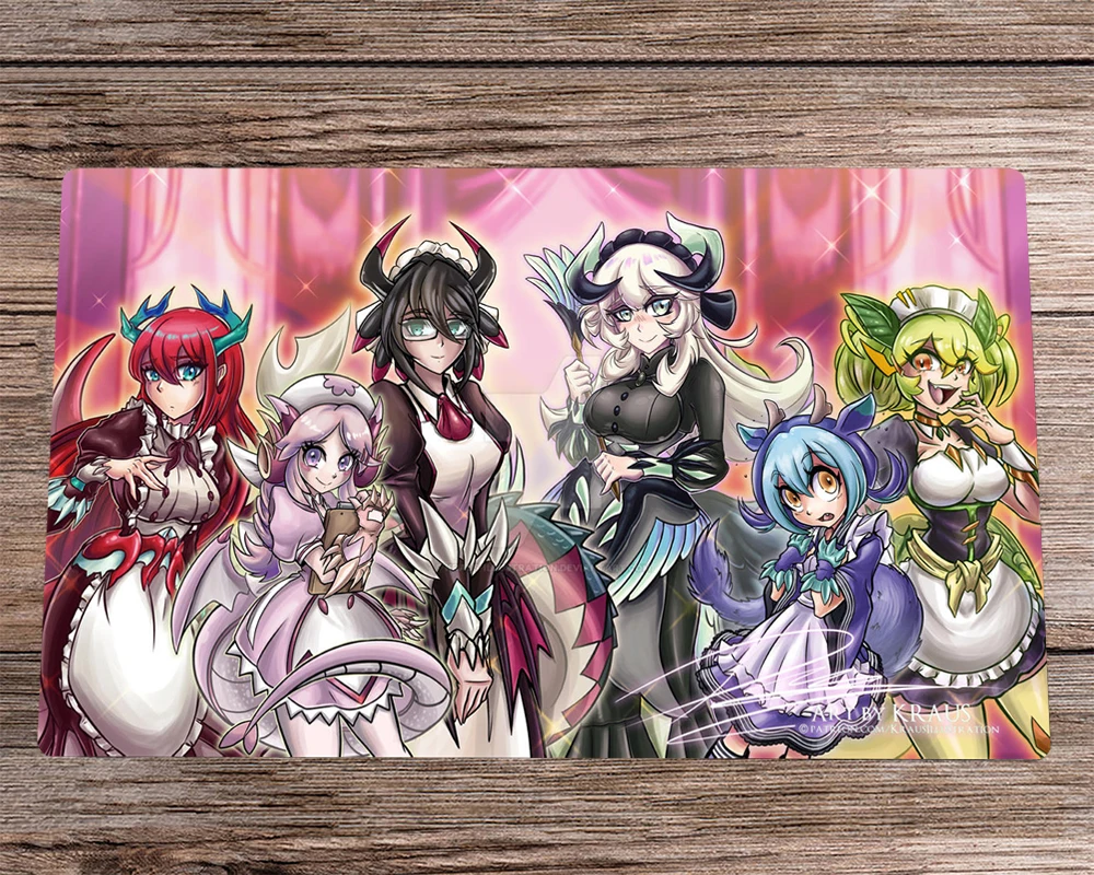 Anime Yugioh Play Mat Dragonmaid Deck Tcg Ccg Mat Gioco Di Carte Collezionabili Mat Gioco Da Tavolo Mat & Free Bag Desk Mat Pad Mousepad 60X35Cm