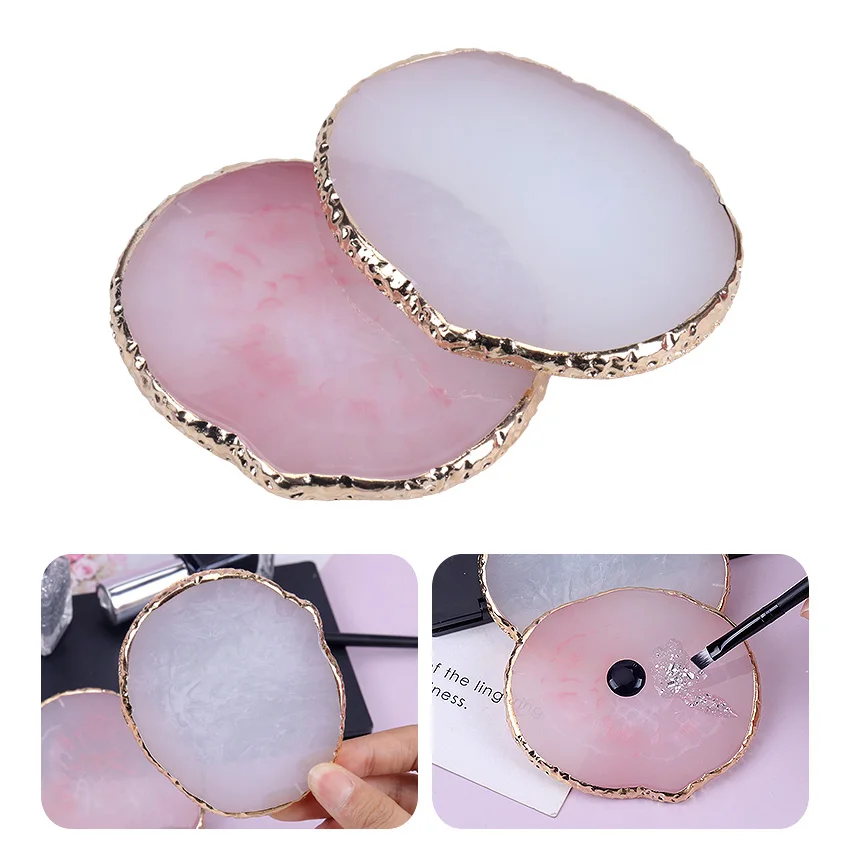 1Pc Art Nails Supplies Round Resin Agate Stone Nail Color Palette Gel Polish Pallet Mixing Drawing Paint Plate Pad