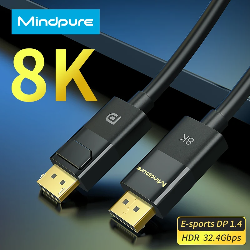Cavo Displayport Mindpure 1.4 8K 60Hz Hdr Compatibile Con 4K 144Hz 165Hz Per Xiaomi Tv Box Pc Laptop Gaming Monitor Dp Cable1.2