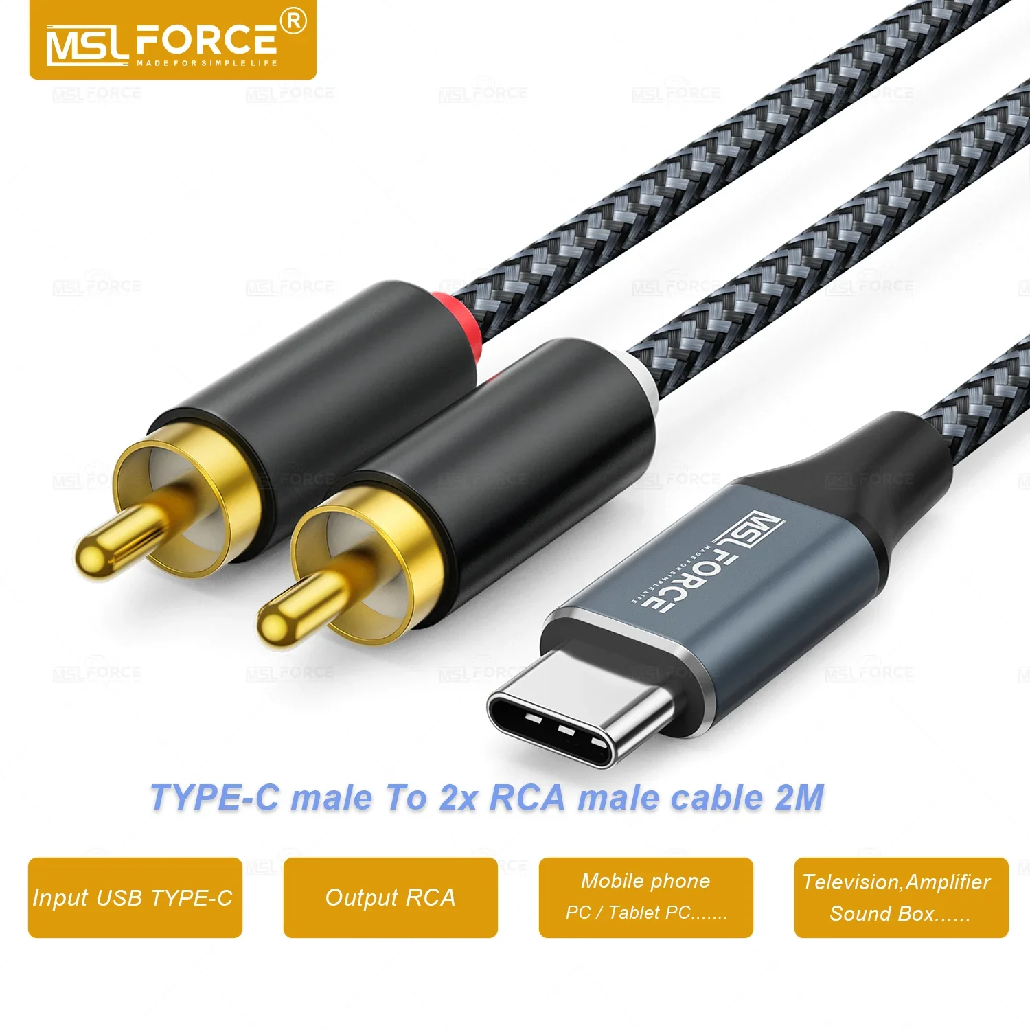 Mslforce Usb C Rca Hifi Cavo Audio Da Tipo C A 2 Rca Per Iphone Sumsung Xiaomi Speaker Home Theater Tv Cavo Di Prolunga Rca