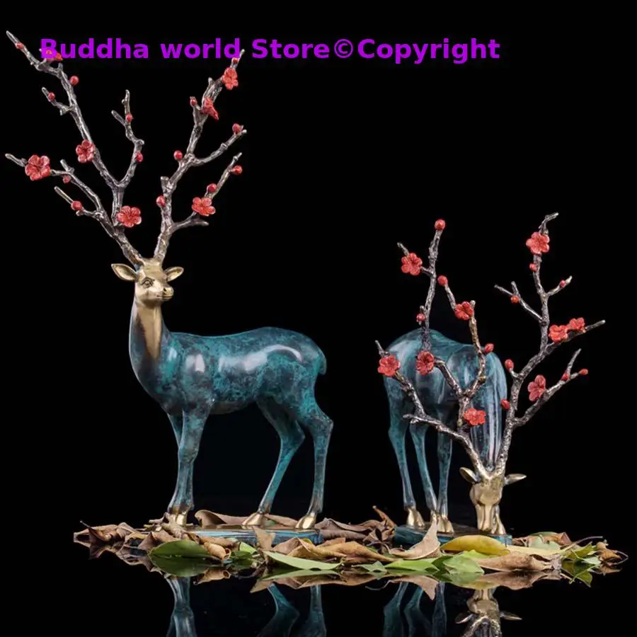Edizione Limitata Home Azienda Negozio Negozio Di Arredamento Top Fatto A Mano Di Arte Bronzo Buona Fortuna Fu Gui Plum Blossom Cervo Scultura Decoraz