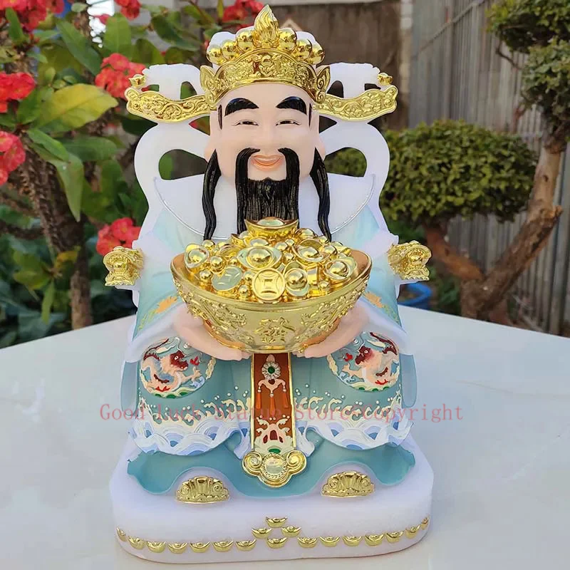 2023 Asia Home Company Shrine Culto Buona Fortuna Fortuna Dio Della Ricchezza Cai Shen Ye Jade Statue Recute Money Prosper Business
