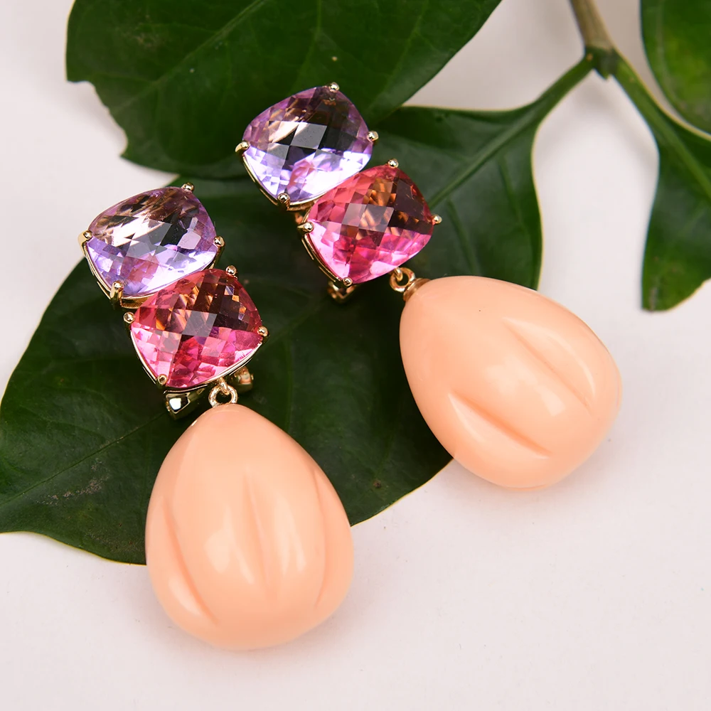 Gg Gioielli Arancione Rosa Turchese Pietra Goccia D'Acqua Mix Orecchini Pendenti In Cristallo Omega Borchie Fatti A Mano Lady Party Day Gifts