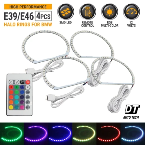 131Mm + 146Mm Multi-Color Rgb Led Angel Eye Halo Rings Per Bmw E39 E46 3 5 7 Series Headlight