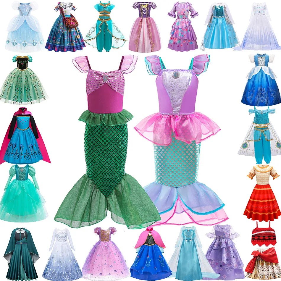 Kids Encanto Mirabel Isabela Hertz Costume Girls Elsa Bella Rapunzel Mermaid Carnival Cosplay Dress Bambini Princess Clothes